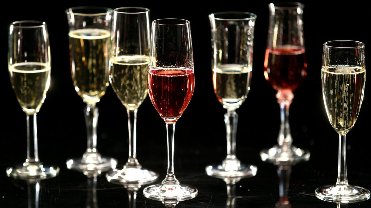 Glasses of Champagne and sparkling wine for New Year's Eve celebrations.