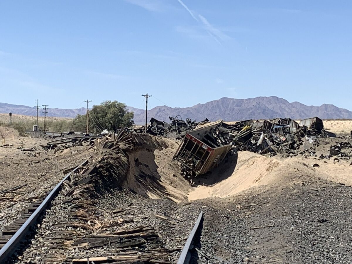 Runaway train with no passengers derails in San Bernardino - Los ...