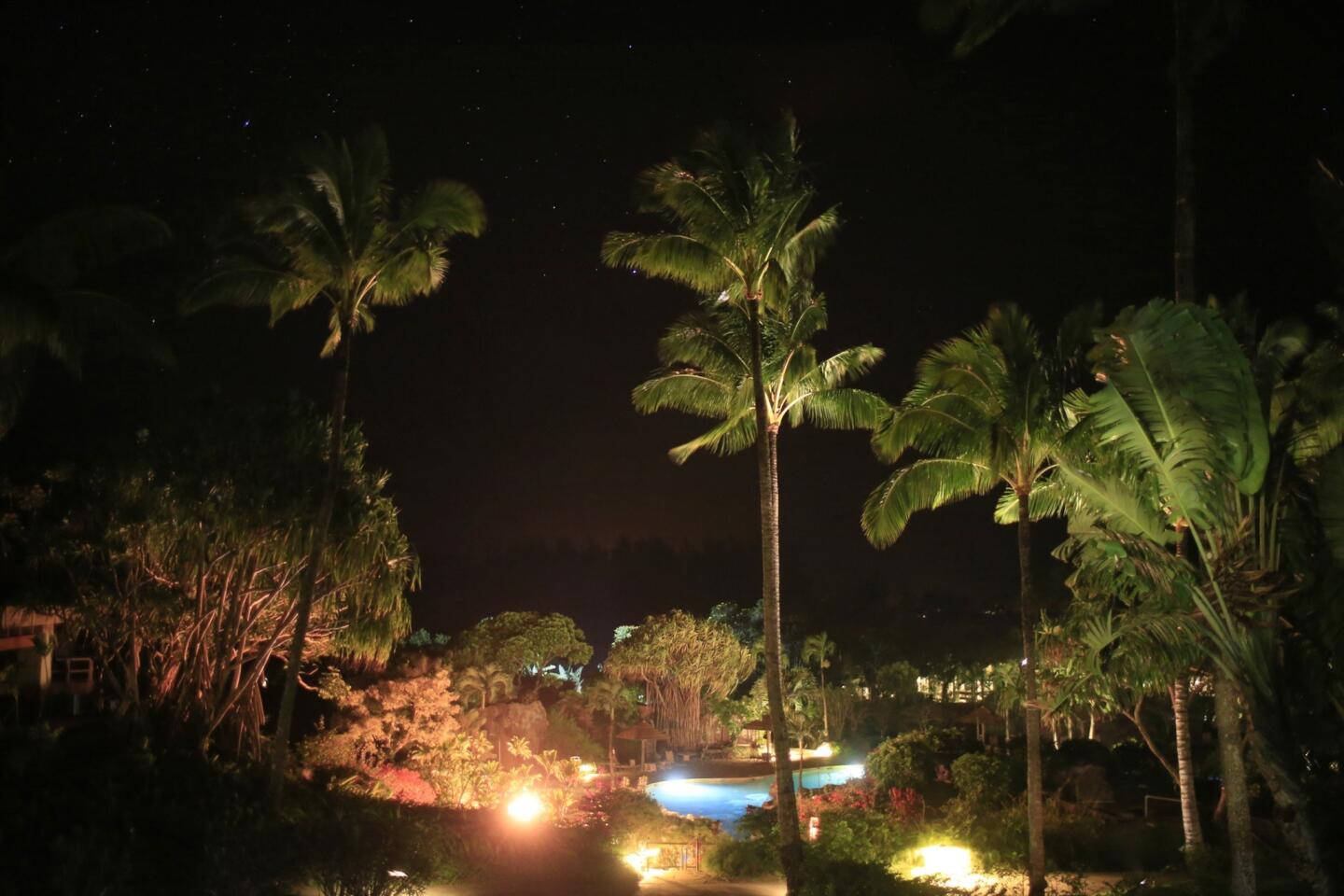 The Hanalei Bay Resort at night