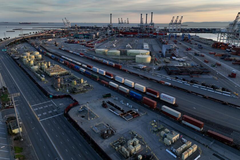 Long Beach, CA - February 17: An aerial view of the Port of Long Beach in Long Beach Friday, Feb. 17, 2023. (Allen J. Schaben / Los Angeles Times)