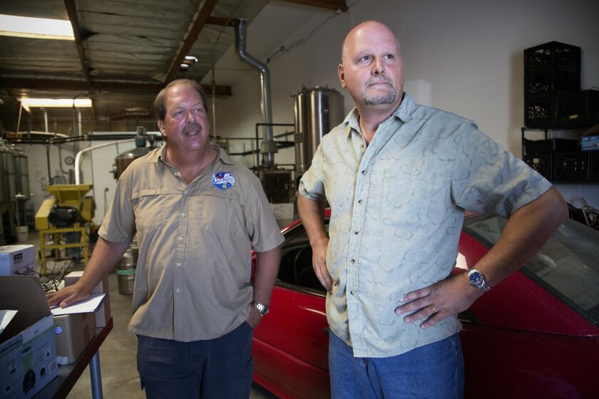Jim Shirey and Doug Chase, partners in Chula Vista's soon-to-open -- they hope -- Bay Bridge Brewing.