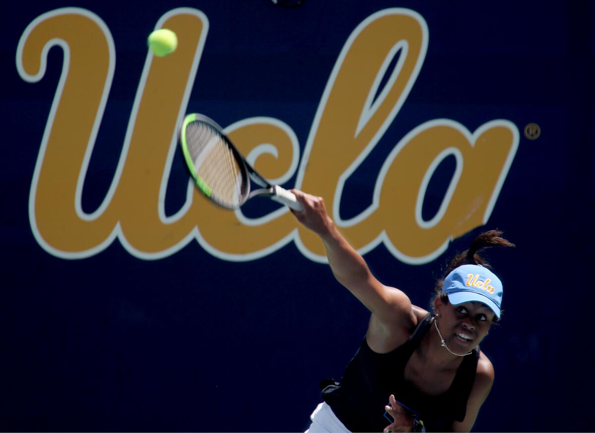 Abbey Forbes leads the Bruins to a victory against Texas Tech in the NCAA tournament at the Los Angeles Tennis Center