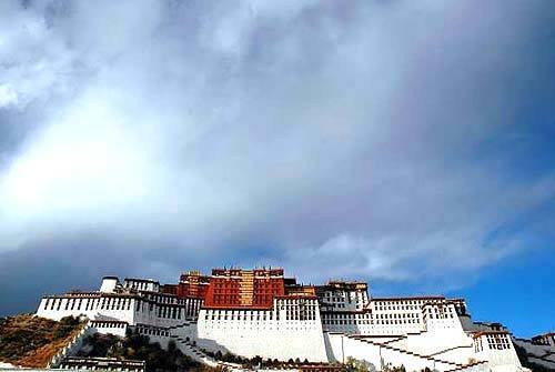 Potala Palace, a sacred site for Buddhist pilgrims, commands a hillside in Lhasa, Tibet. It is the former home of the Dalai Lama.