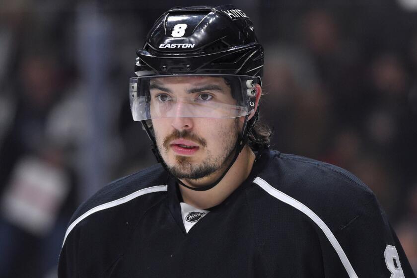 Kings defenseman Drew Doughty during a stoppage in play against the San Jose Sharks at Staples Center on Dec. 27.