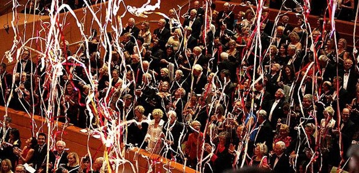 Happier days at the the L.A. Phil: Confetti showers the orchestra's 2010-11 opening season gala.