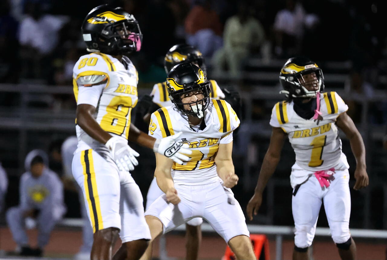 King/Drew players getting excited in the first half of a 39-6 win over Crenshaw.