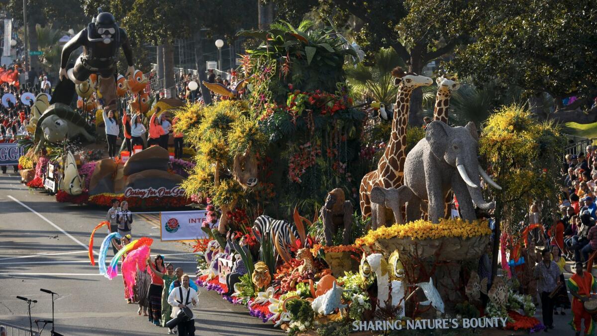 Dole Packaged Foods' float, "Sharing Nature's Bounty," makes its way down the Rpse Parade route.