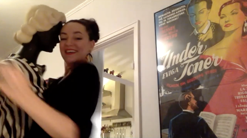 Åsa Danielsson, in Sweden, participates in the Earth Virtual Milonga Zoom event.