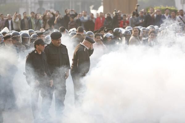 Engulfed in tear gas