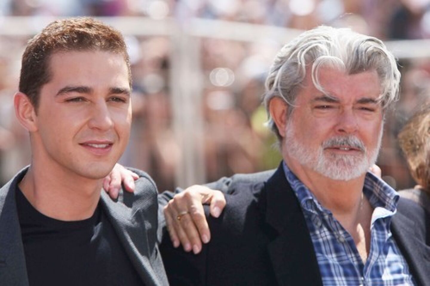 Shia LaBeouf and George Lucas at the Cannes premiere of "Indiana Jones and the Kingdom of the Crystal Skull."