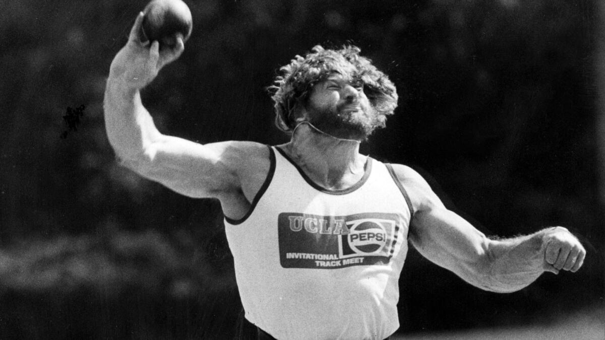 Brian Oldfield, shown practicing for a meet at UCLA in 1971, revolutionized the shot put with his whirling delivery.