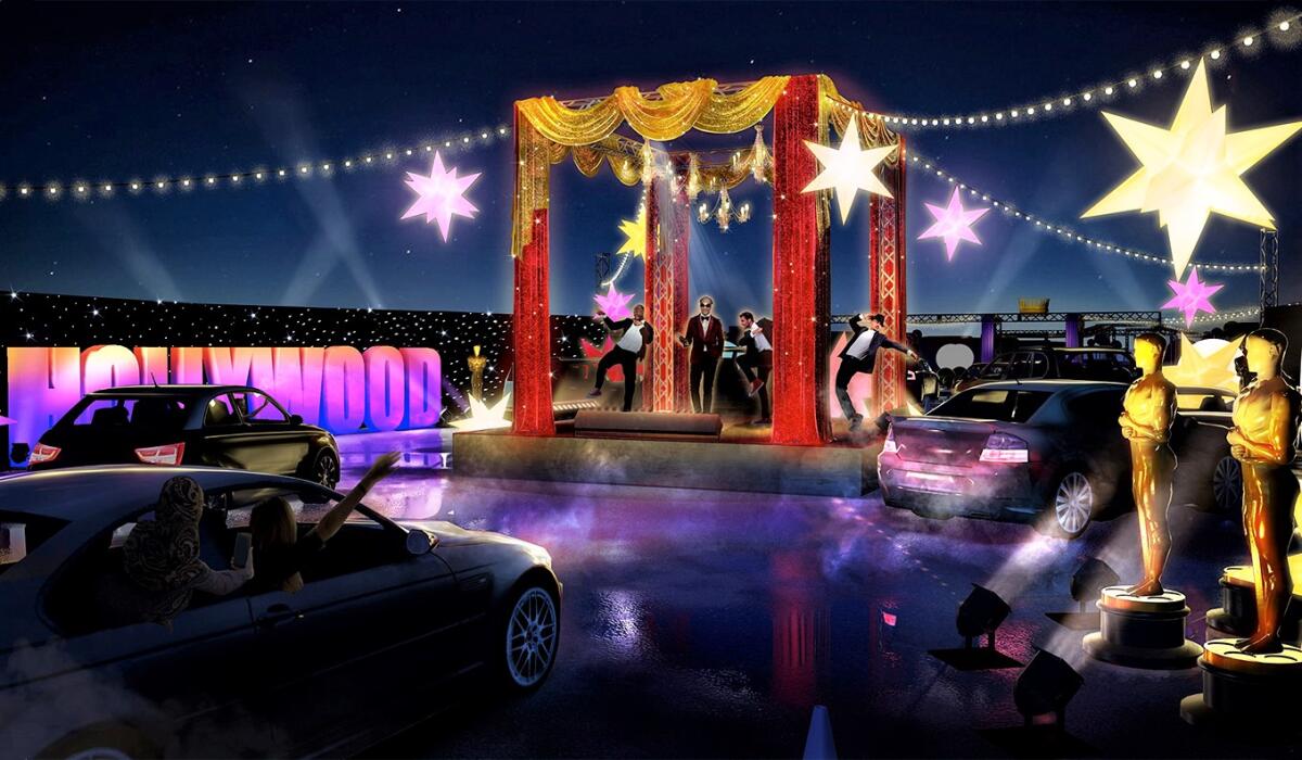 A rendering of Prom on Wheels, a drive-through event planned for the O.C. fairgrounds recently canceled by organizers.