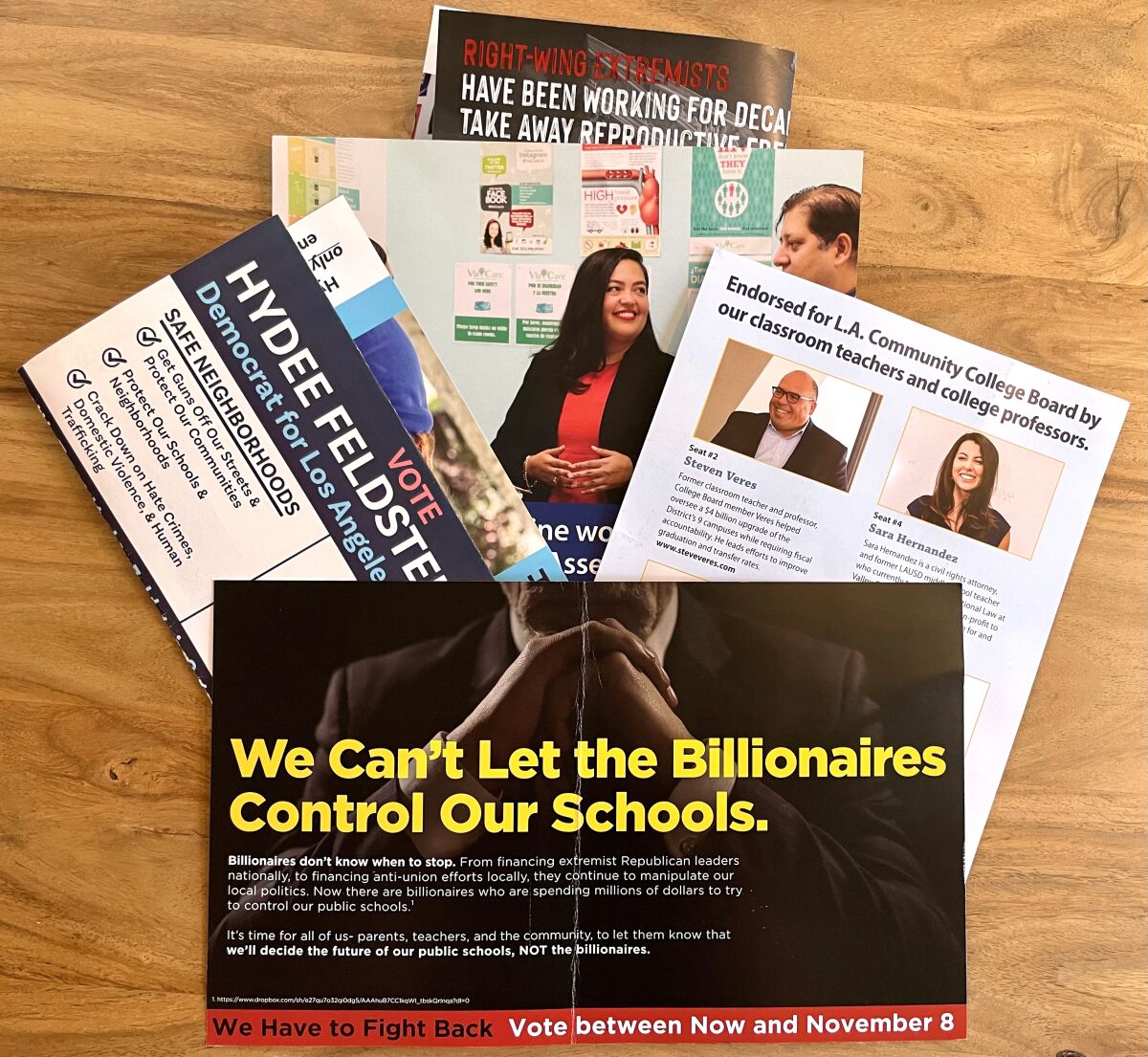 Campaign fliers from the November 2022 midterm election in Los Angeles County.
