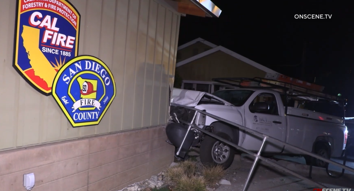 A driver in a pickup crashed into a Cal Fire fire station in Pine Valley early Tuesday.