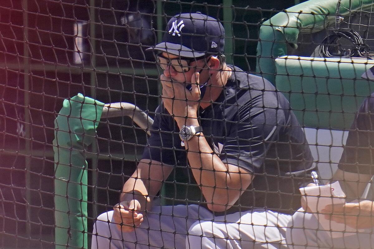 New York Yankees manager Aaron Boone watches against the Detroit