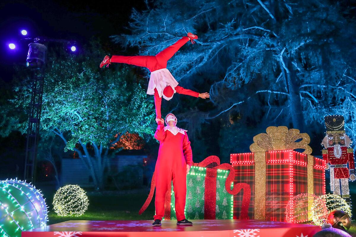 Gymnasts performing at The Elf on the Shelf Magical Holiday Journey