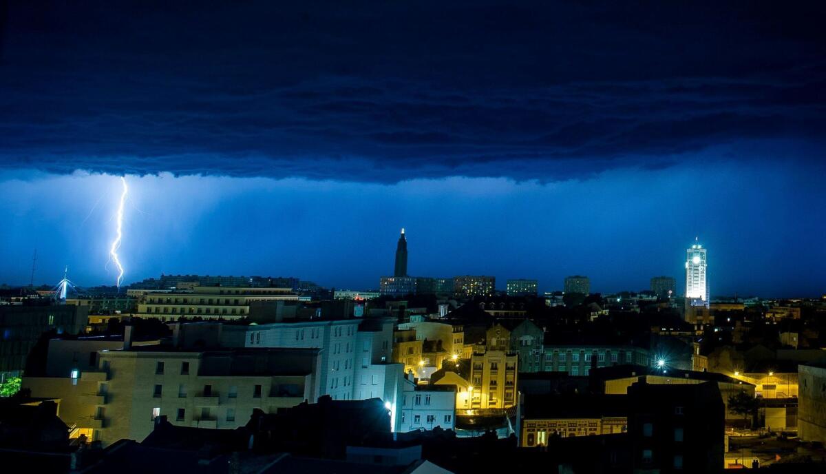 A view of Le Havre, France, during a lightning storm which hit the region on Tuesday.