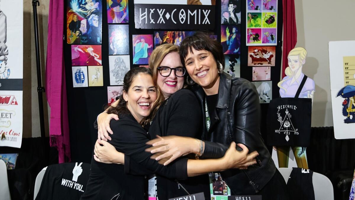 HEXComix co-owners (from left) Lynly Forrest, Lisa K. Weber and Kelly Sue Milano brought their female-centric Hex11 series to Comic-Con International 2018.
