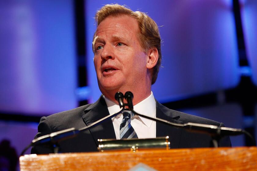 NFL Commissioner Roger Goodell speaks during the 2014 Pro Football Hall of Fame Gold Jacket dinner in Canton, Ohio, on Aug. 1.