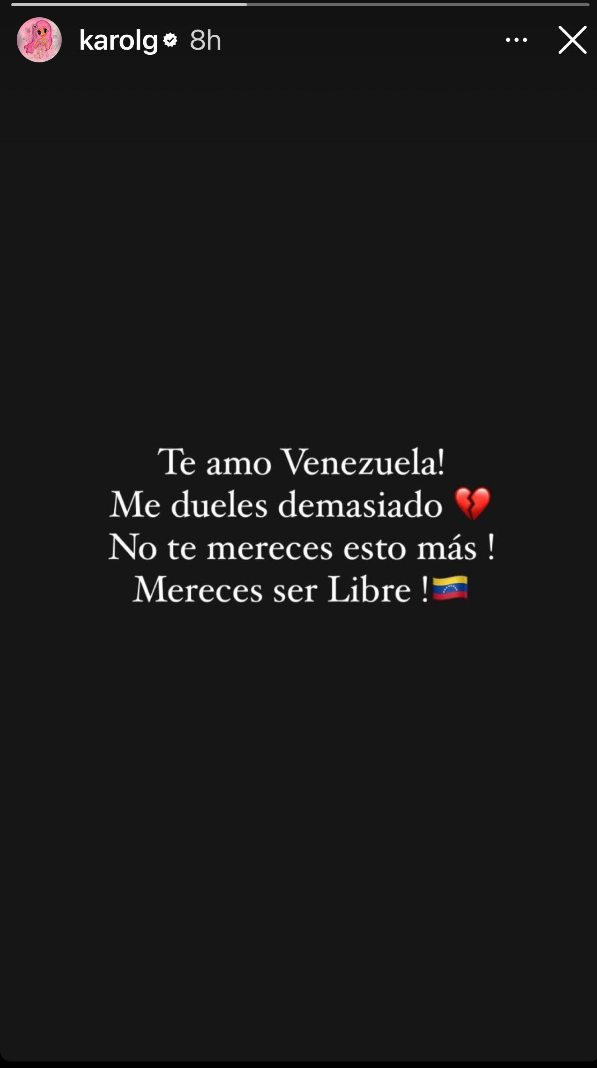 Karol G se manifiesta en sus redes en apoyo a la libertad de Venezuela.