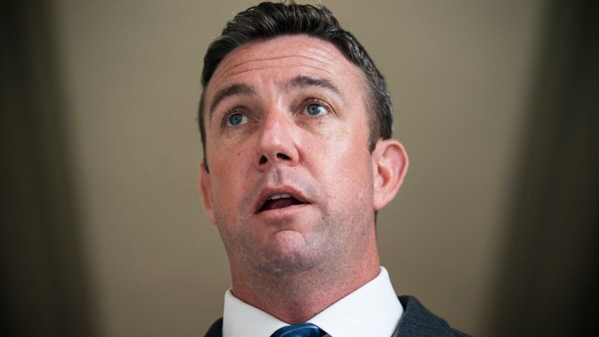 Rep. Duncan Hunter speaks to the media in the Rayburn House Office Building in Washington on May 8.