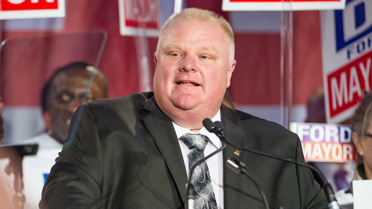 Toronto's outgoing mayor, Rob Ford, pictured here from a campaign rally earlier in the year, has won a council seat.