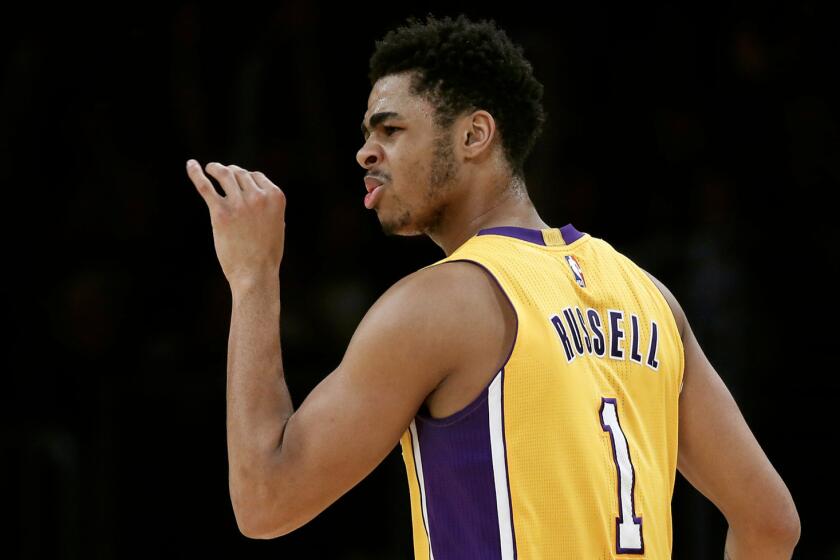 Lakers guard D'Angelo Russell averaged 13.2 points with 3.3 assists per game last season as a rookie.