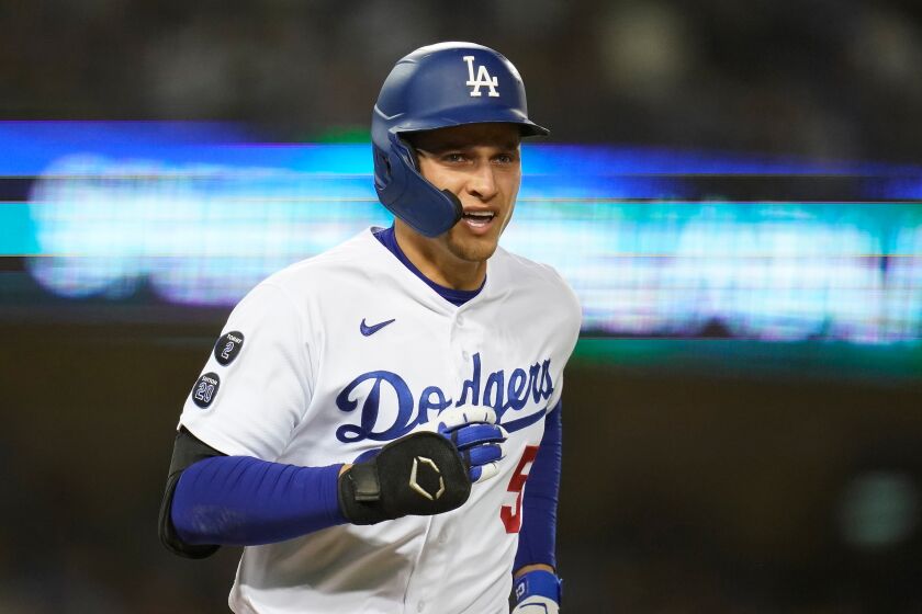 Los Angeles Dodgers' Corey Seager during the first inning of Game 3.
