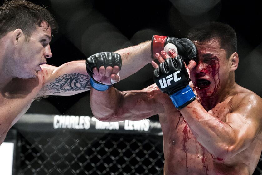 Cung Le takes a beating in his UFC middleweight bout against Michael Bisping this summer.