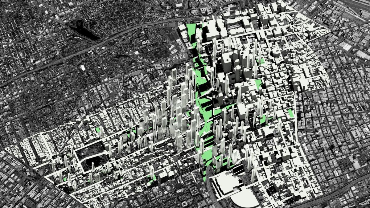 A linear park over the 110 Freeway would transform a barrier between downtown Los Angeles and the rest of Wilshire Boulevard into a connective strip that makes for a more walkable live-work downtown.