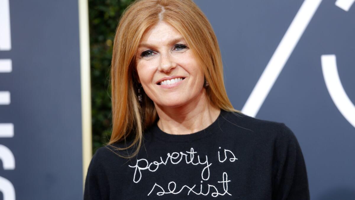 Connie Britton arriving at the 75th Golden Globes at the Beverly Hilton hotel on Sunday.
