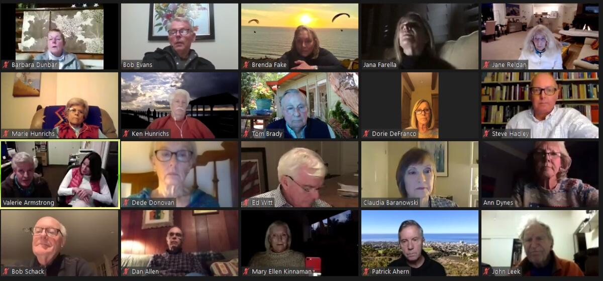 Members of the La Jolla Parks & Beaches board discuss its advisory group status during its Jan. 25 meeting online.