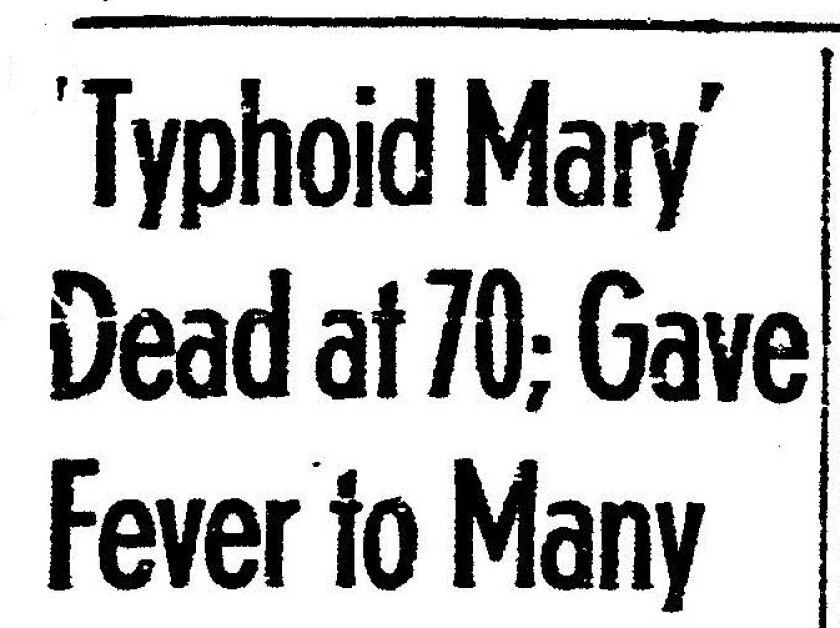 November 13, 1938, 'Typhoid Mary' obituary