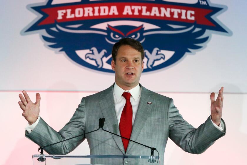 Lane Kiffin speaks on Tuesday after being introduced as the new Florida Atlantic football coach.
