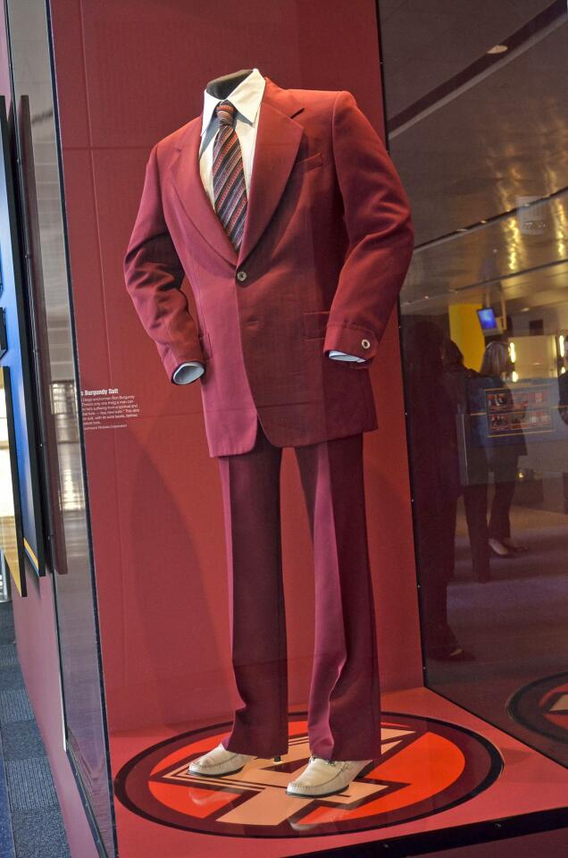 Would an exhibit on fictional TV news anchorman Ron Burgundy be complete without the burgundy polyester suit that Will Ferrell wore during filming of the forthcoming movie?
