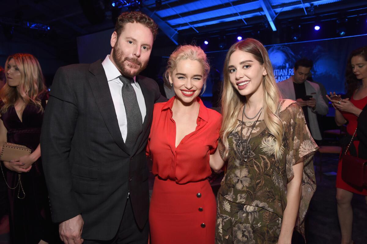 Sean Parker, Emilia Clarke, center, and Alexandra Parker attend the benefit for relief organizations.