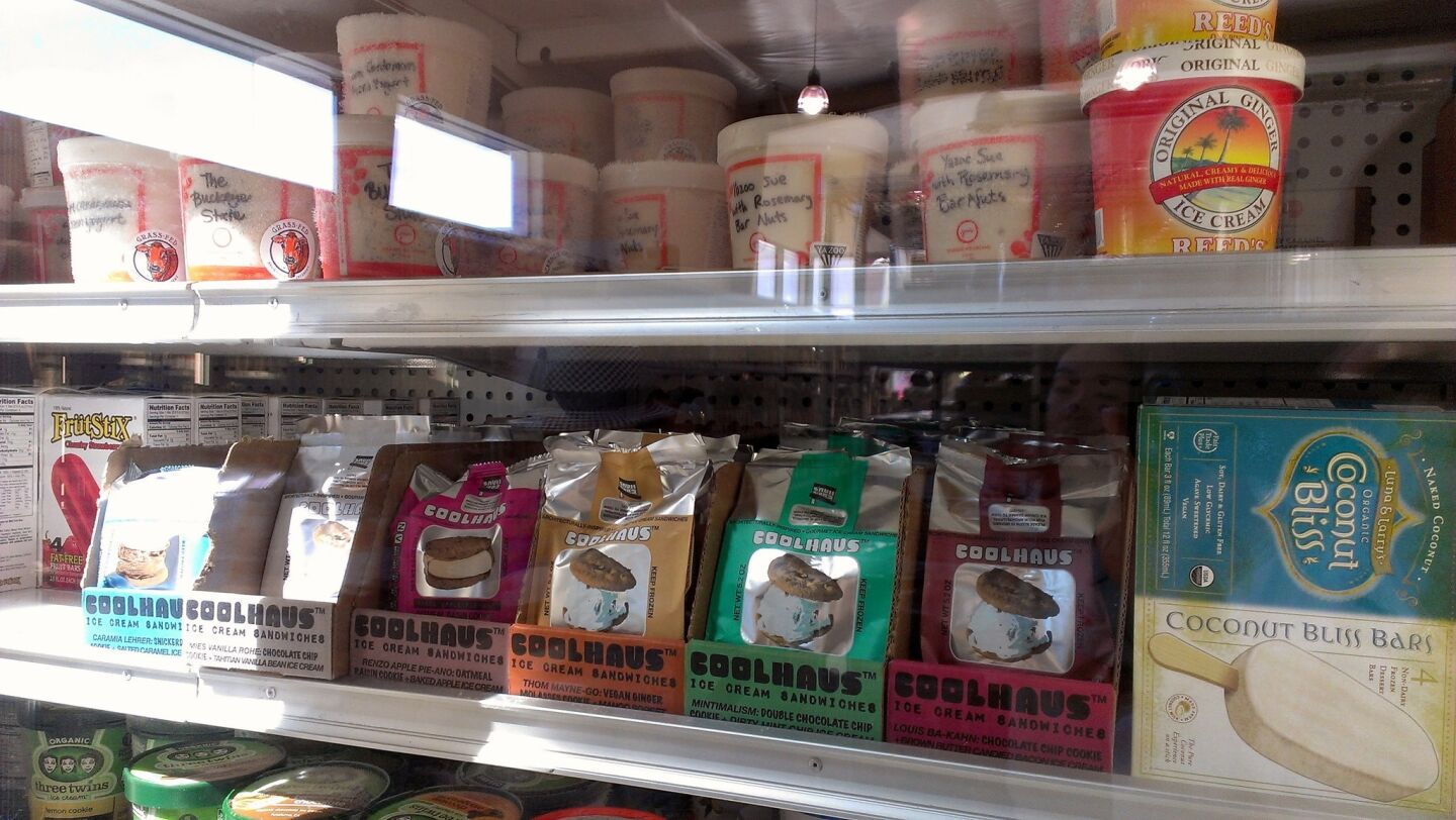 In the freezer section of Urban Radish are Coolhaus ice cream sandwiches.