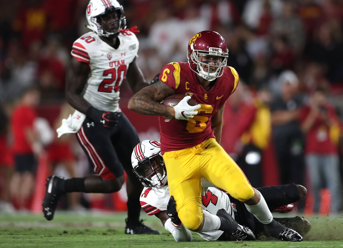 USC wide receiver Michael Pittman Jr. runs after making a catch during Friday's win over Utah.