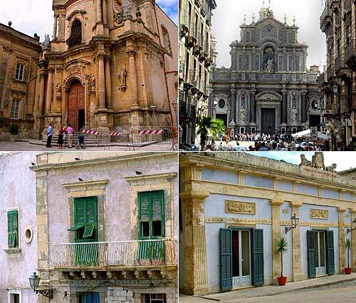 A tour through eastern Sicily south of Mount Etna passes through the towns of Catania, Siracusa (Syracuse), Noto and Ragusa -- architectural gems of the Sicilian Baroque. -- Susan Spano, Los Angeles Times