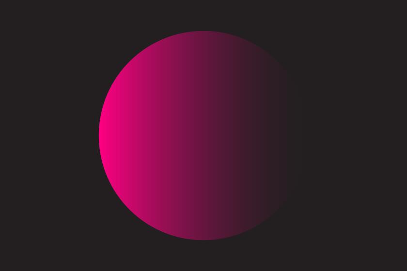 A pink sphere disappearing into a black background.