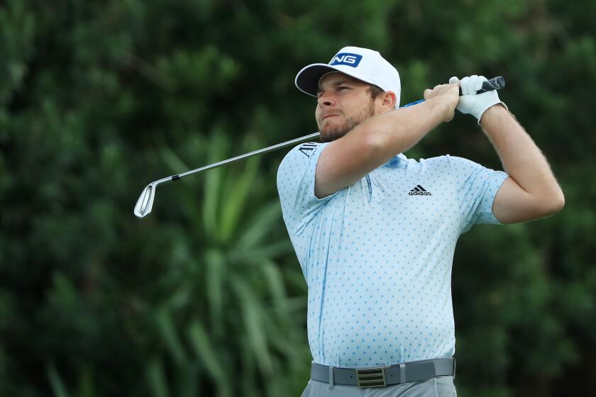 ORLANDO, FLORIDA - MARCH 08: Tyrrell Hatton of England plays his shot from the 17th tee during the final round of the Arnold Palmer Invitational Presented by MasterCard at the Bay Hill Club and Lodge on March 08, 2020 in Orlando, Florida. (Photo by Sam Greenwood/Getty Images)
