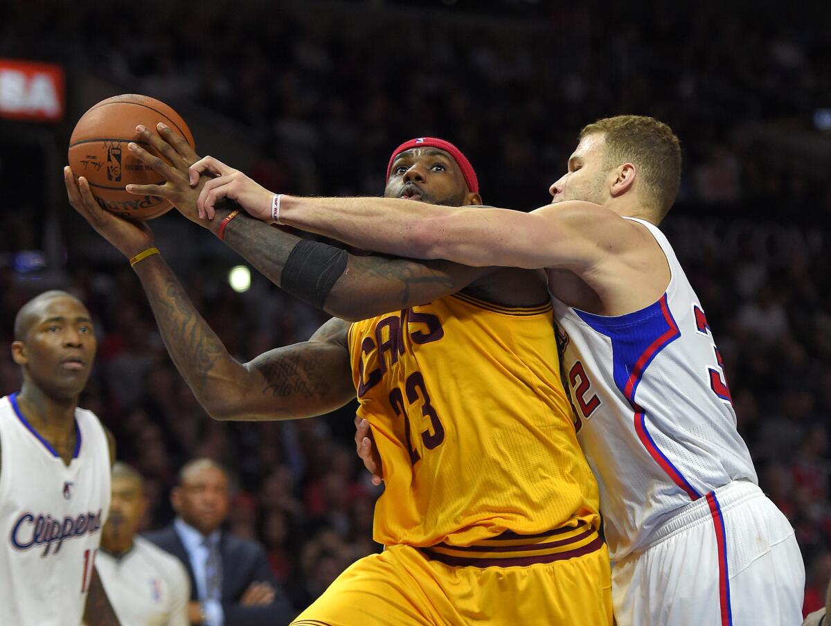Blake Griffin tries to stop Cleveland's LeBron James on Jan. 16.