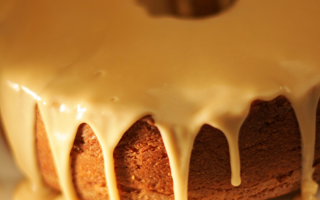 Brown sugar pound cake with caramel glaze