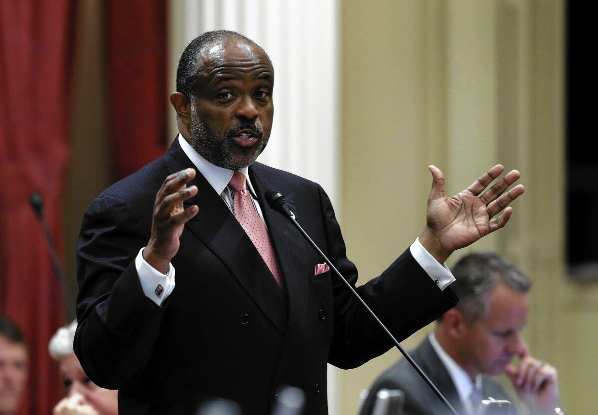 State Sen. Roderick Wright (D-Inglewood), photographed at the Capitol in September, will remain a member of California's upper house until an appeal is decided on his eight felony convictions for lying about where he lived.