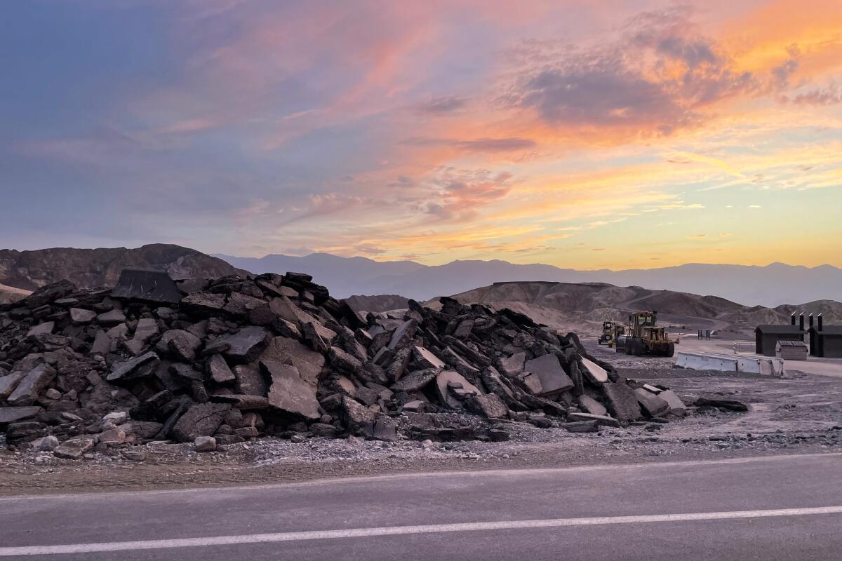 A pile of asphalt along a road in Death Valley.