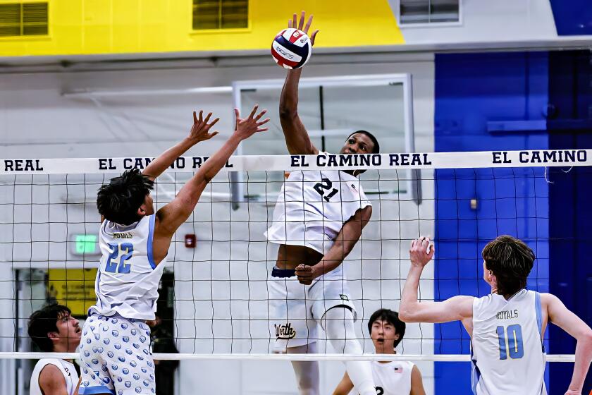 Chatsworth's Taj Unuakhalu (21) delivered seven kills in four-set win over El Camino Real.