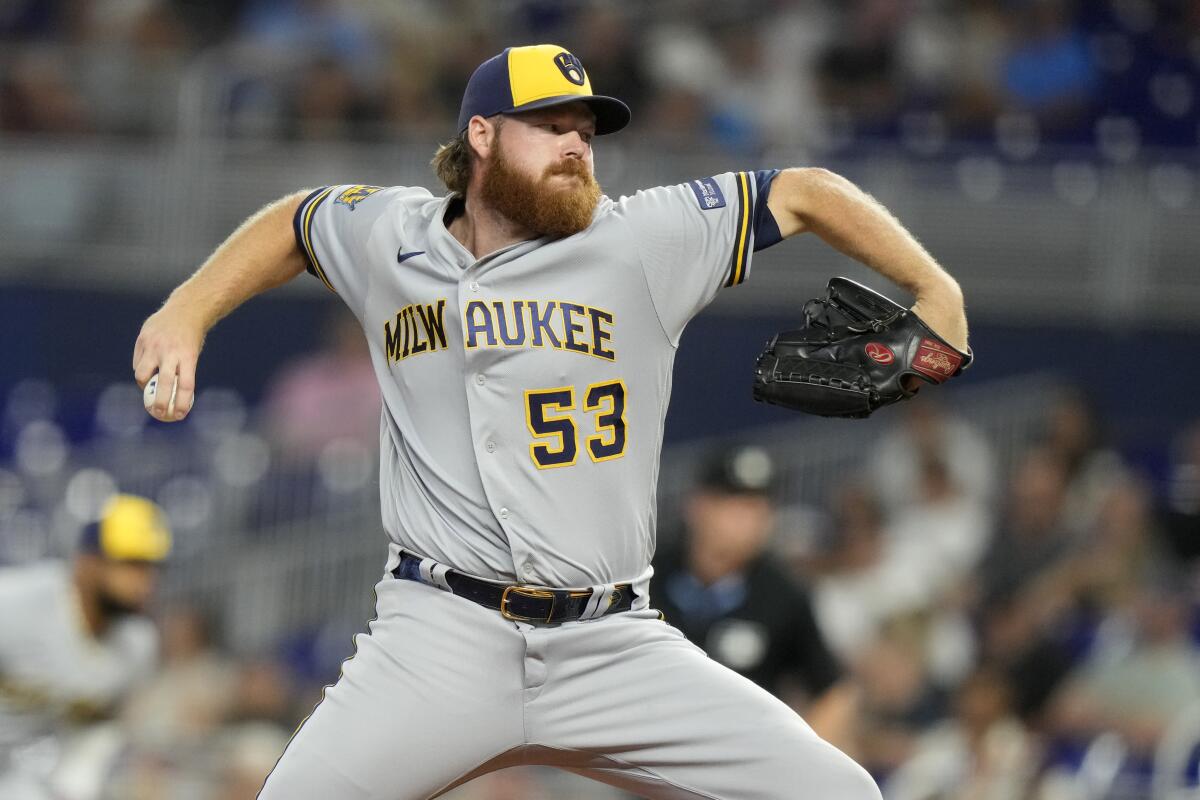Brewers' Woodruff says he won't pitch this season as he targets 2025 return  from shoulder surgery - The San Diego Union-Tribune