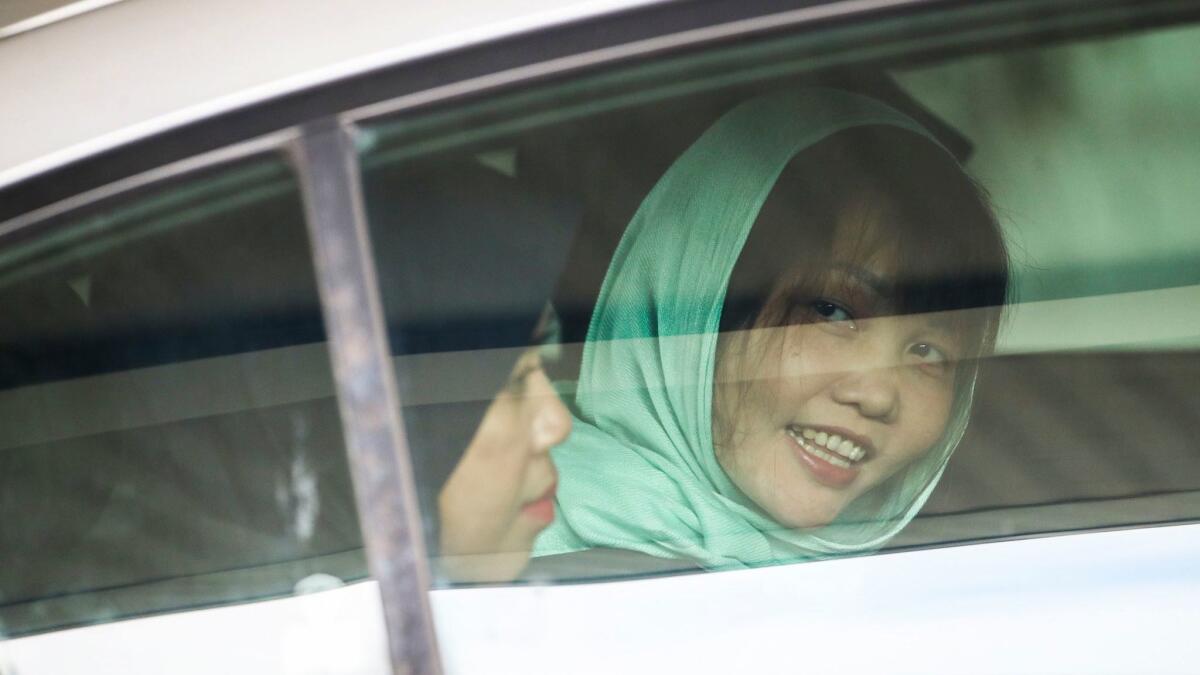 Doan Thi Huong leaves court in Shah Alam, Malaysia, last month. Huong was released Friday and headed back to Vietnam, her home.