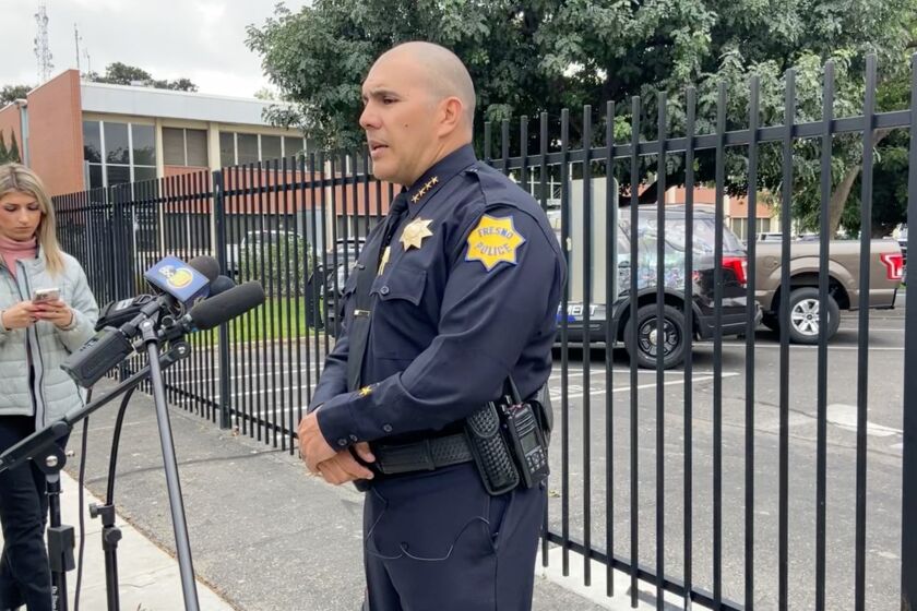 Fresno Police Chief Paco Balderrama gives an update on a fatal shooting that took place at police headquarters Tuesday.