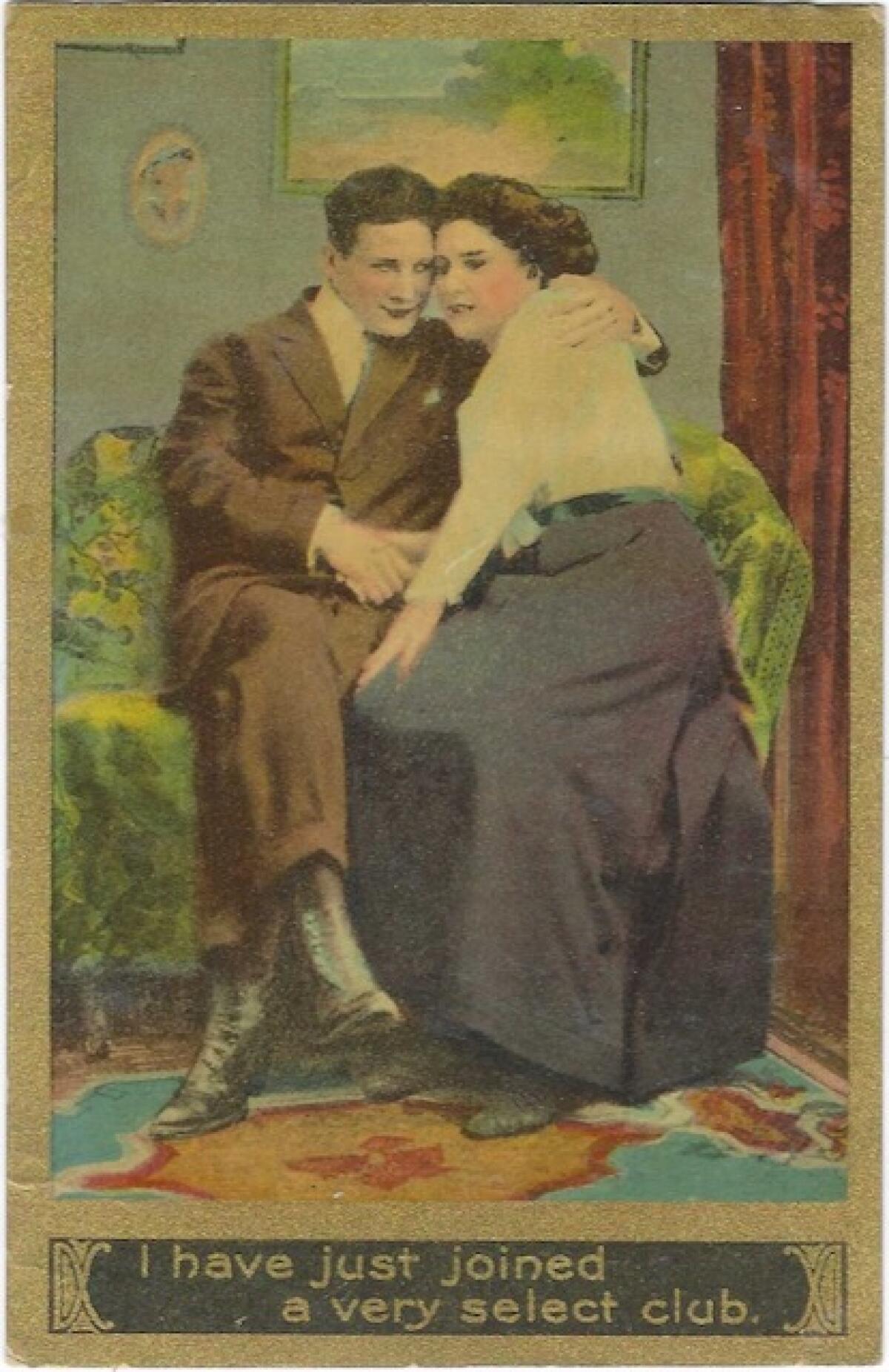 A man and a woman embrace. Text: "I have just joined a very select club."